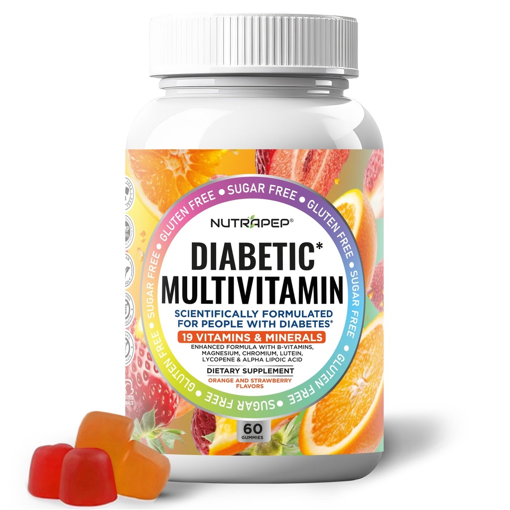 NutraPep Premium Multivitamin Chewable Gummies for Women & Men - Sugar-Free & Gluten Free Supplement Vitamins - Calcium Magnesium Zinc Manganese Thiamine Biotin…