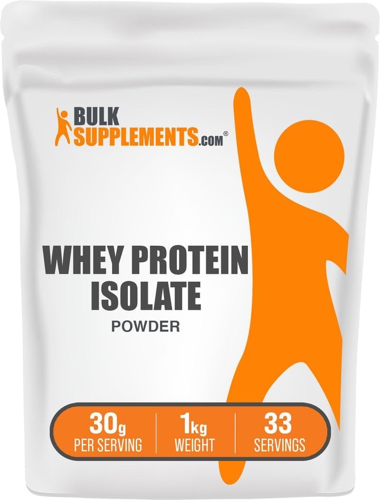 BulkSupplements.com Whey Protein Isolate Powder - Unflavored Whey Protein Powder, Suplemento Nutricional - Gluten Free, 30g por Serving, 1kg (2,2 libras) (Pack de 1)