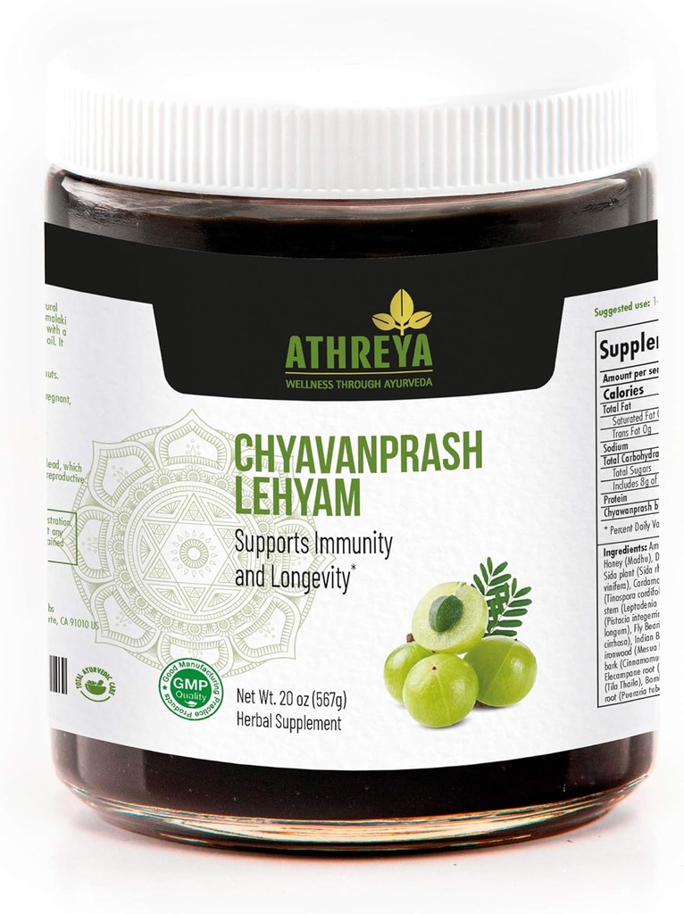 Athreya Herbs Chyavanprash Lehyam (Jam) TEN 20 Oz Silencio Ayurvedic Herbal Blend apoya la inmunidad, el metabolismo y la salud reproductiva TENIDO Para el bienestar general ← Non-GMO
