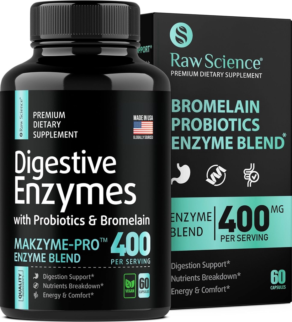 Enzimas digestivas con probióticos para la salud digestiva de los hombres - Alivio de Bloating, Suplementos de salud Gut: Bromelain, Papaya Enzyme, Acidophilus Probiotic, Enzymes de lactasa para la digestión - 60 píldoras