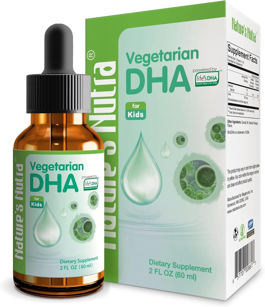 Nutra Vegetarian DHA, Premium Liquid DHA for Baby, Infant, Kids and Children, Non-GMO, DHA 100 mg, Pure Plant Source, 2 Fl Oz (60ml)