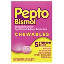 Pepto Bismol Chewable Tabletas para Nausea, Heartburn, Indigestión, Upset Stomach y Diarrea - 5 Symptom Fast Relief, Original Flavor 12 ct