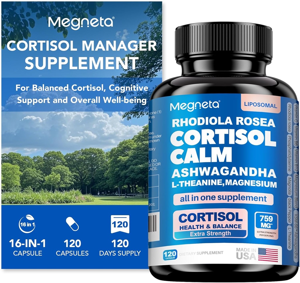 Cortisol Balance " Sleep Support for Women " Hombres - Fórmula de calma natural con magnesio, Ashwagandha " L-Theanine – Apoya el descanso, la relajación, el enfoque " Healthy Cortisol Levels – 120 Capsules