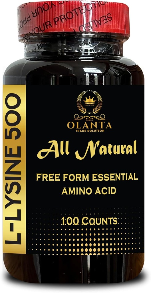 L-LYSINE 500 AMINO ACID - Colagen Support, Amino Acids, Immune System, Natural Supplement Promoting Stress Support, Supports Collagen Synthesis, Connective tissue health - 1 Bottle 100 Counts
