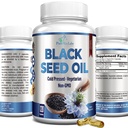 Aceite de semilla negra prensada en frío - 120 cápsulas, Premium Nigella Sativa Puro aceite de semilla de comino negro con vitamina E, para el cabello, la piel &amp; la salud inmunitaria - no GMO 120 cápsulas