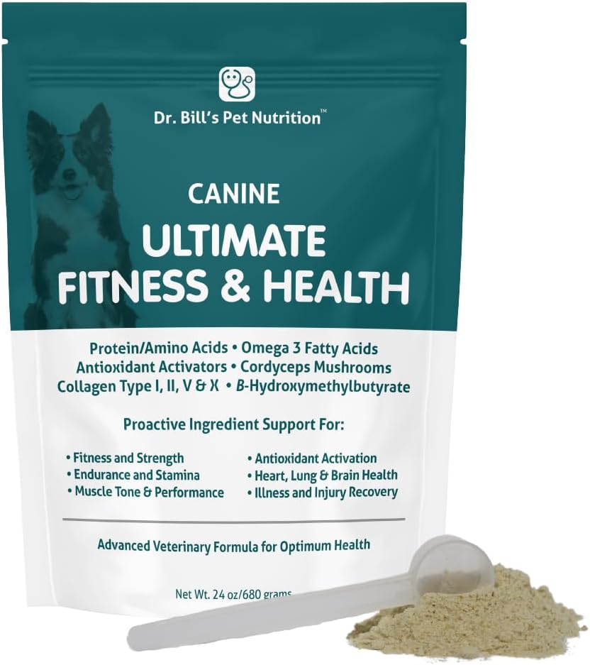 Dr. Bill’s Canine Ultimate Fitness &amp; Health Vitamins for Dogs ← Multivitamin for Dogs w/Coenzyme Q-10, Vitamina E, Vitamina D-3, Biotina, ácido fólico, vitaminas y suplementos de ácido hialurónico 680g