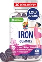 SUNNY SAM Iron Gummies for Kids &amp; Adults - Vitaminas de hierro con vitamina C, 10 mg por ser - Chewable Fruit Gummy for Immune Support Red Blood Cell Production