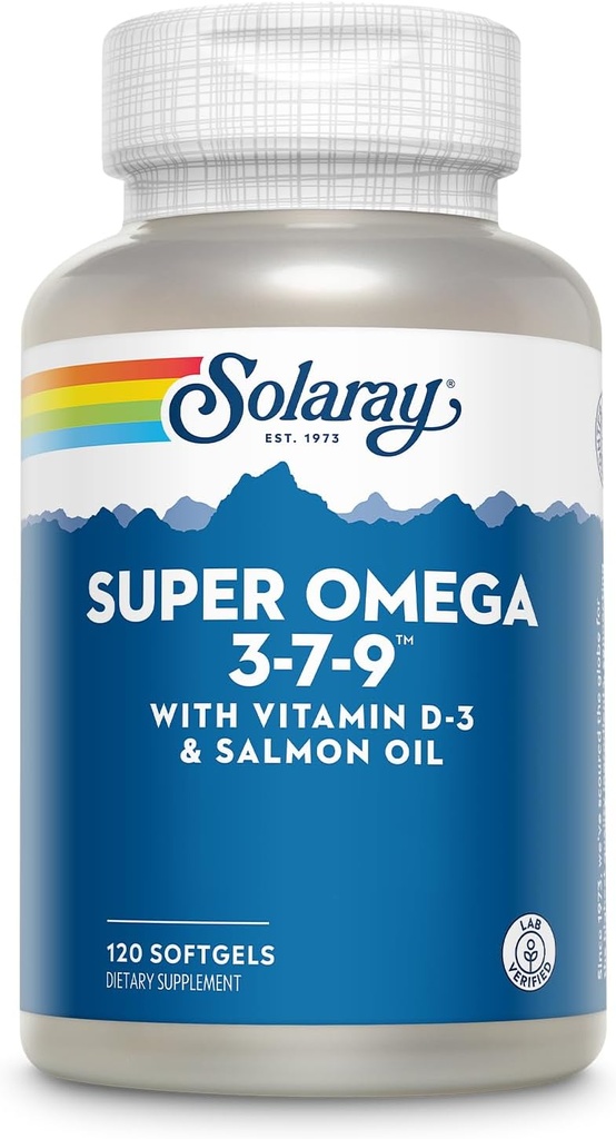 SOLARAY Super Omega 3 7 9 admite la piel sana, más EPA, DHA, ácidos grasos esenciales de Fish Oil Mini Softgel, 120ct