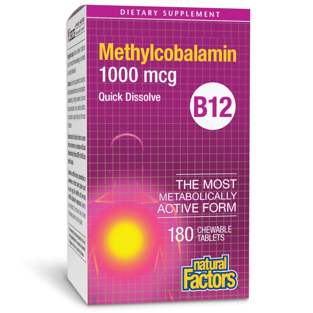 Factores naturales, Vitamina B12 Methylcobalamin 1.000 mcg, ofrece la forma más activa metabólicamente de B12, Tablas de disolver rápido