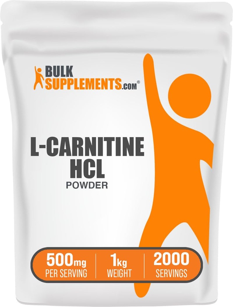 BulkSupplements.com L-Carnitine HCl Powder - Suplemento Carnitine, Carnitine Powder, L-Carnitine 500mg - Sin sabor, 500 mg por Serving, 1kg (2,2 libras) (Pack of 1)