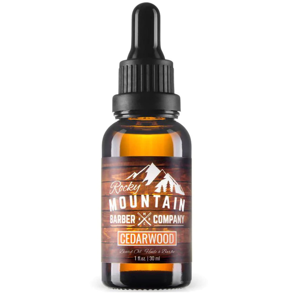 Rocky Mountain Barber Company Men’s Cedarwood Beard Oil - Featuring Grapeseed Oil, Coconut Oil, Argan Oil and Real Cedarwood Essential Oil