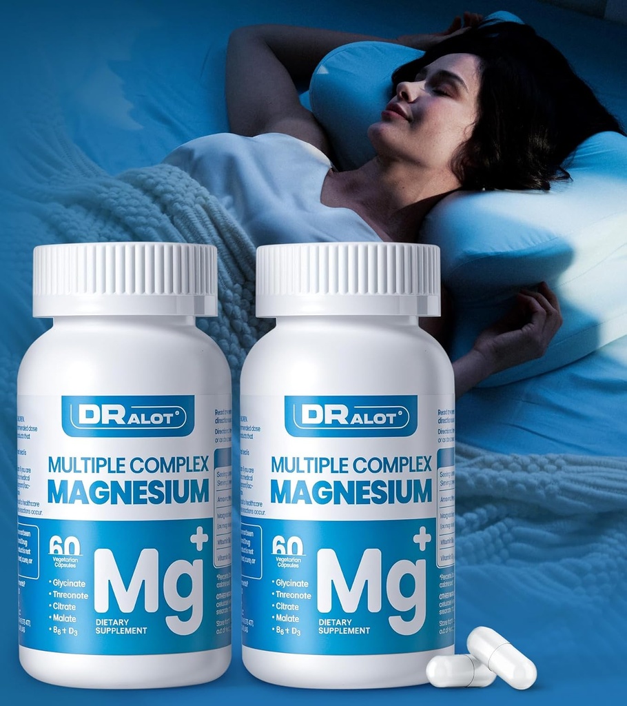 Suplemento de magnesio cuádruple, 400 mg de glizacinado de magnesio de apalato, l-treonato, citrato " malate " Max Absorption Complex w/Vitamin D3 " B6, para músculos del corazón del sueño Nerves, non-GMO, 120 caps veganos