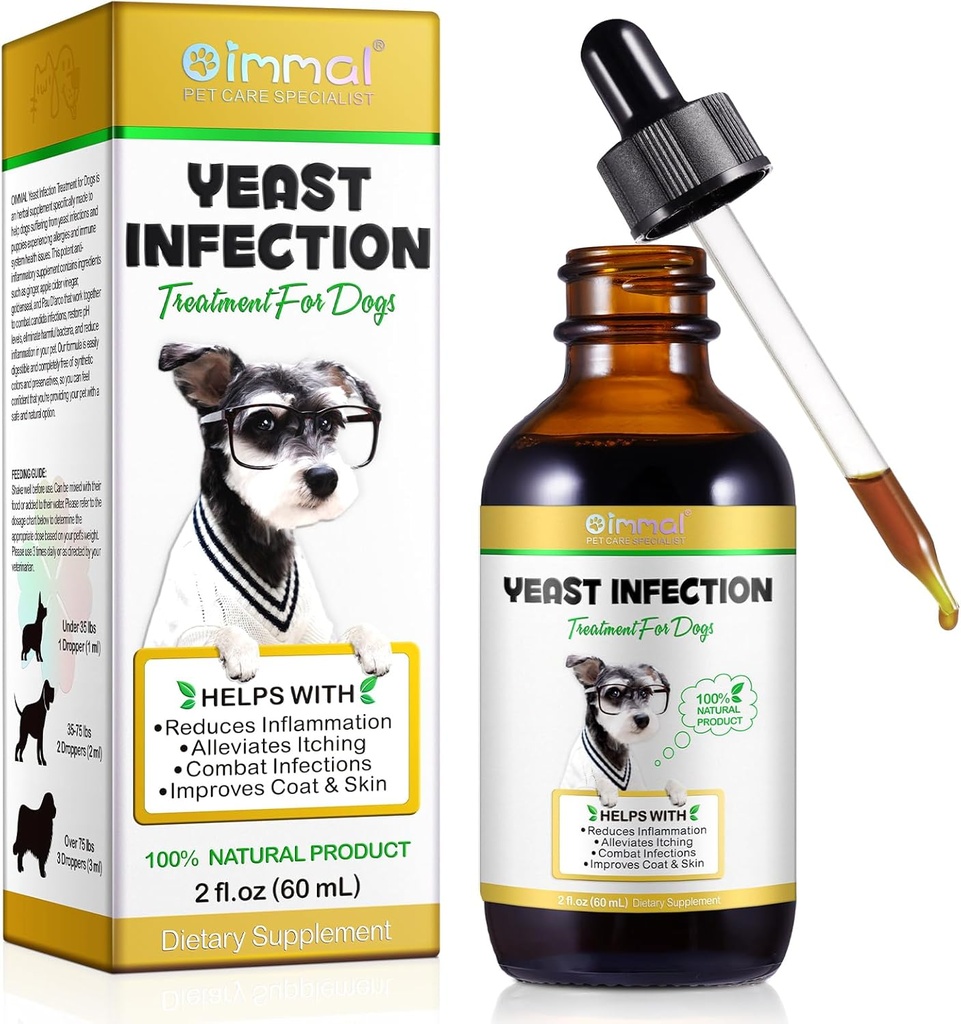 Tratamiento de la infección por levadura para perros, Tratamiento de la infección por el oído de perros Tratamiento de la infección por el oído de la levadura Tratamiento de la piel del perro picante, Alivio de la alergia del perro, Infección por el oído del perro- 2 Fl Oz / 60ml