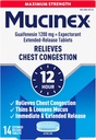 Mucinex Chest Congestion, máxima fuerza 12 horas Extended Release Tablets, 14ct, 1200 mg Guaifenesin with Extended Relief of Chest Congestion Caused by Excess Mucus, Thins and flons Mucus