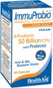 HealthAid ImmuProbio 60 Caps - 50 Billion CFU with Prebiotic, Once Daily, Acid & Bile Resistant Strains, Vegan