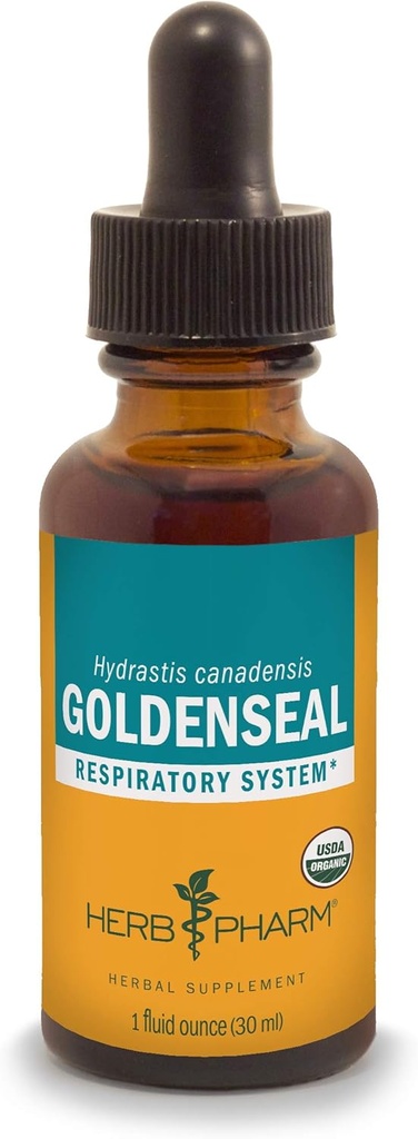 Herb Pharm Certified Orgánica Goldenseal Liquid Extract for Respiratory System Support, Orgánica Cane Alcohol, 1 onza