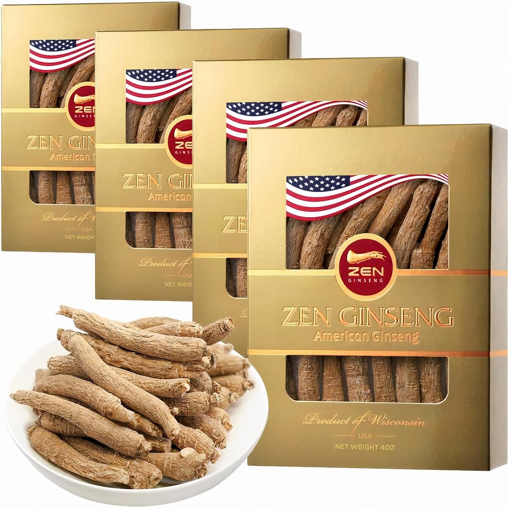 4 Cajas de American Wisconsin Ginseng - Pequeño Long Root - Premium Quality Panax Ginseng. Boosts Body Immunity, Energy for Men &amp; Women (16oz)