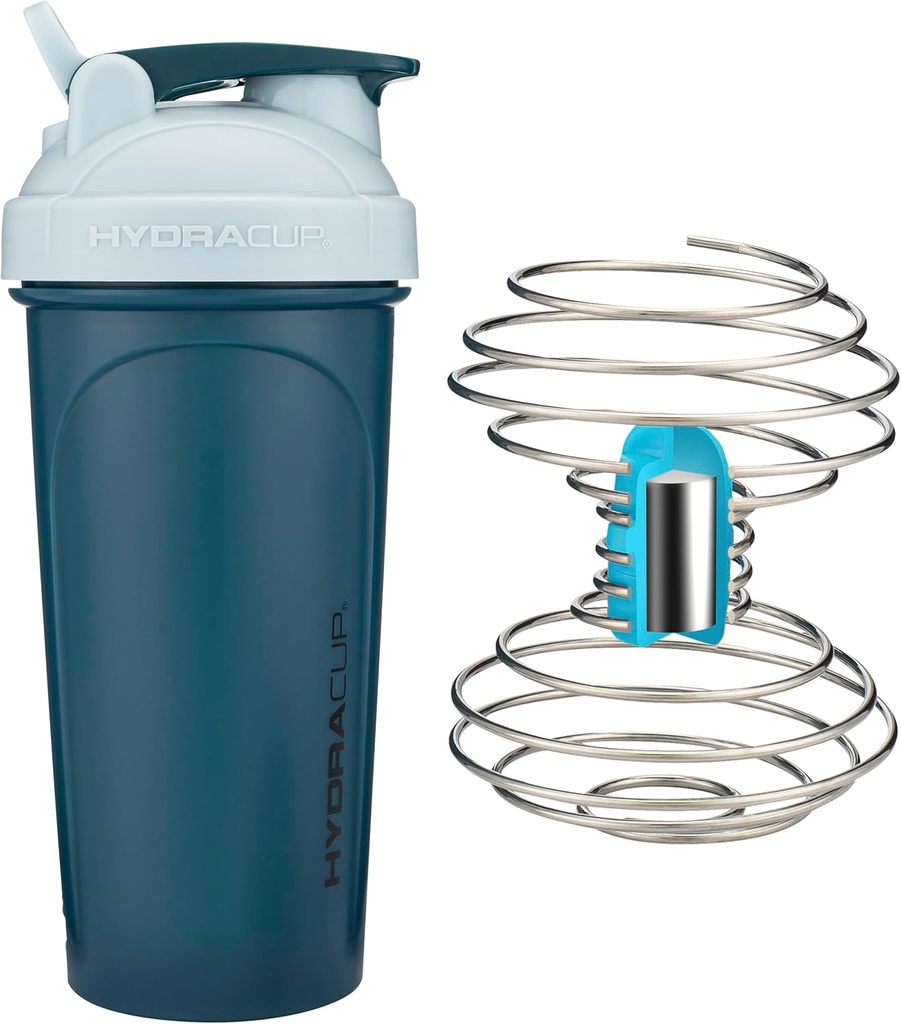 HydraCup Power Shaker w / Weighted Whisk, 28oz - Mezcla de más, menos sacudiendo requerido, sacudidas de proteína libre de bulto, Shaker Cup (Polypropylene, Azul)