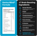 Genius Mind® Nootropic Brain Supplement, Support Cognitive Function, Energy Levels, Focus &amp; Memory Function - 17 Brain Boosting Ingredients including Lions Mane, Bacopa, Ginkgo & Vitamin B12