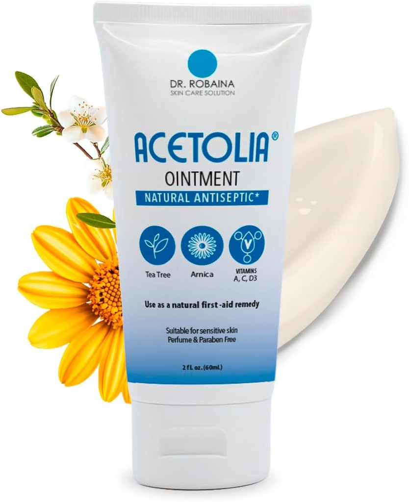 ACETOLIA Ointimiento de primeros auxilios – Barrera botánica para cortes menores, quemaduras, garrapatas " Bites Silencio w / árbol de té Aceite, Arnica, Calendula " Aloe to Soothe, Hydrate " Protect ← Libre de esteroides en EE.UU.