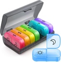 ZIKEE Organizador semanal de píldoras 2 veces al día con el mismo diseño de apertura, AM PM Pill Box 7 día con 7 casos de píldoras desmontables para viajes, gran portador de píldoras para medicamentos, vitaminas y aceites de pescado