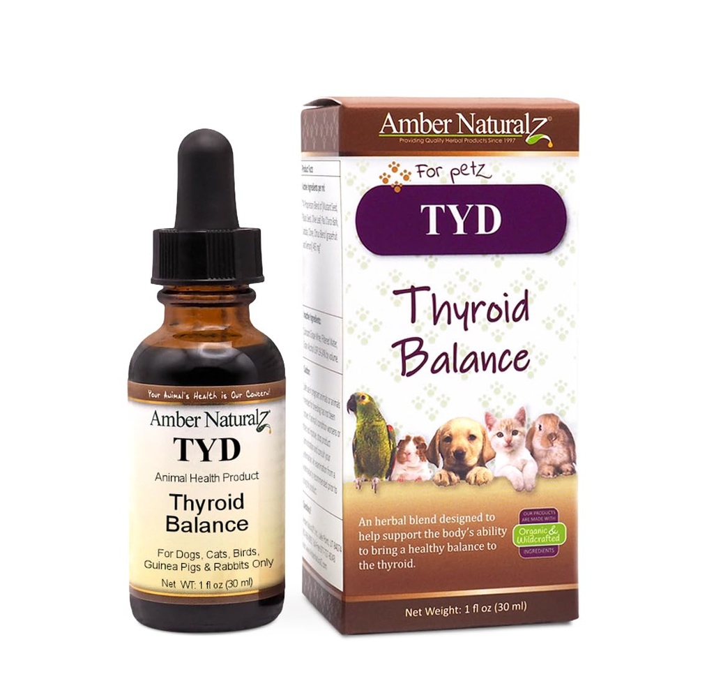 Amber NaturalZ TYD Thyroid Balance for Pets, Endocrine & Metabolism, 1 OZ | Supports normal thyroid gland & endocrine function. Helps pets maintain natural metabolic energy, calmness & vitality.