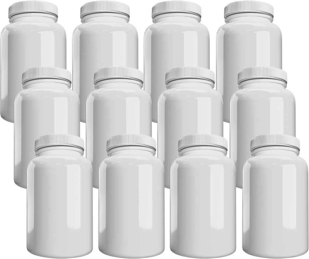 Company (12 Pack) White Pill Bottle with Lid, Storage, Plastic Pill Container, 150cc Capacity