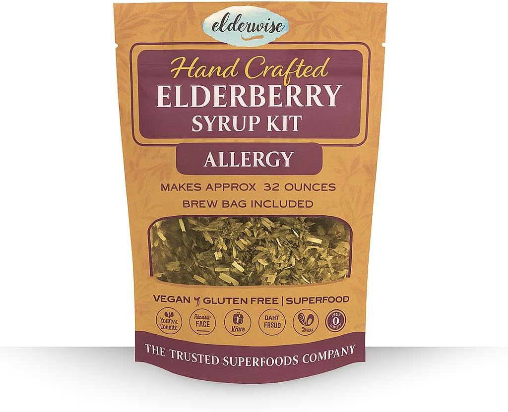 Elderberry Syrup Kit - Asistencia para la alergia - Hace Aprox. 32oz - Viene con Bolsa de Brewing - Ingredientes - Elderberries - Rosehips - Ginger - Nettle - Cinnamon - Ropa - Elderwise