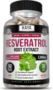 Kaya Naturals - cápsulas de resveratrol - Suplemento Anti envejecimiento - Antioxidantes con soporte cerebral - Beneficios máximos - 60 cápsulas de verduras