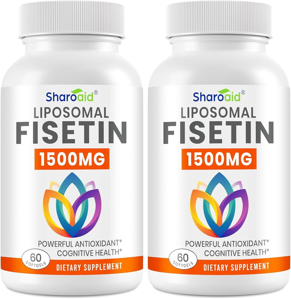 Suplementos de Fisetina de 1500 mg - Absorción potente con entrega lipomal,98% Fisetina pura, Antioxidante polifenol para el envejecimiento saludable,No-GMO - 2 Botellas, 120 Softgels para adultos