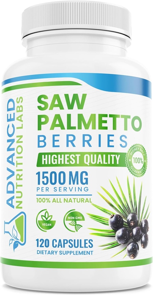 Saw Palmetto Berries & Extract - 1500 mg Saw Palmetto Suplemento para Mujeres Hombres - DHT Blocker for Hair Growth, Prostate Support &amp; Urinary Health - 120 Vegan Capsules