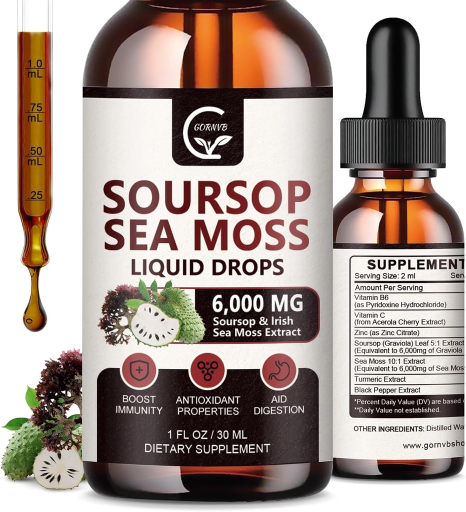 (2 Pack) Soursop Graviola Liquid Drop, Soursop Bitters Multivitamin Liquid with Sea Moss & Turmeric, 98% Absorption for Cell Support " Regeneration, Immune Boost and Liver, 1 Fl Oz