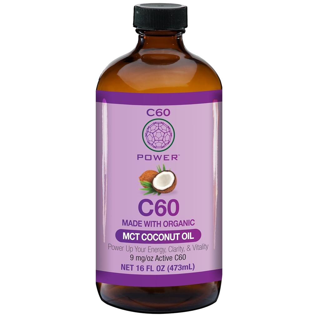 C60 Purple Power Organic MCT Coconut Oil, Organic Cold-Presed Coconut Oil, 99.99% Puro C60 Carbon Fullerenes (16 oz)