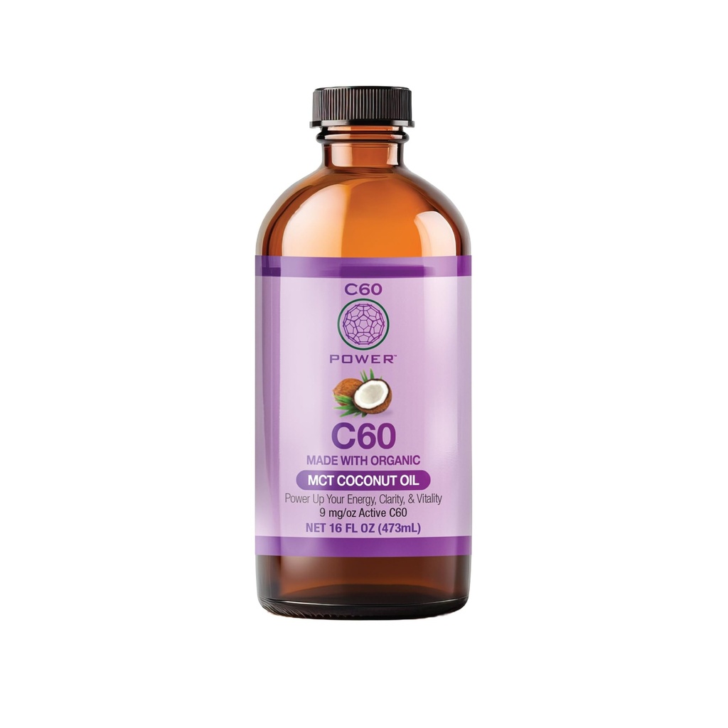 C60 Purple Power Organic MCT Coconut Oil, Organic Cold-Presed Coconut Oil, 99.99% Puro C60 Carbon Fullerenes (16 oz)