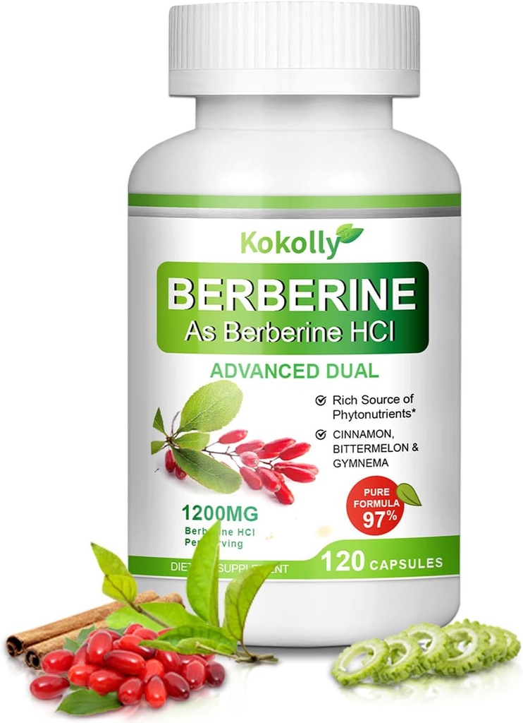 Suplemento bereberina 1200mg - Planta natural con base en bereberina HCL,Cinnamon, Bittermelon, Gymnema(120 cápsulas)