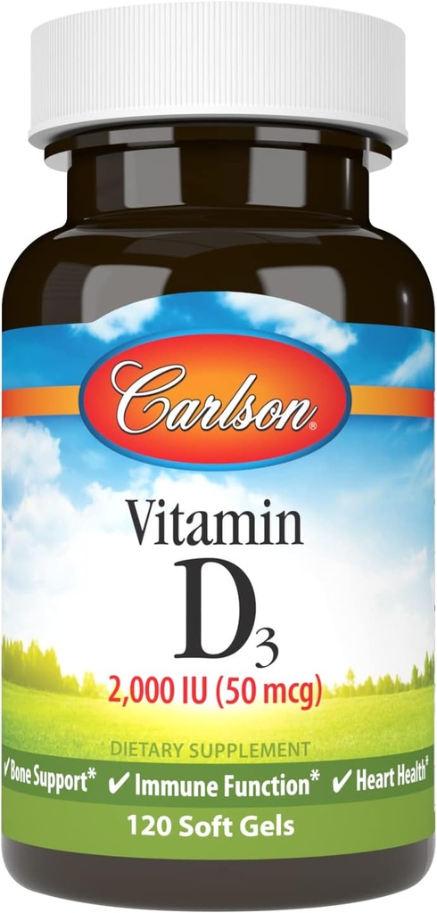 Carlson - Vitamin D3, 2000 IU (50 mcg), Immune Support, Bone Health, Muscle Health, Cholecalciferol, Vitamin D Supplements, Vitamin D3 Soft Gels, 120 Softgels