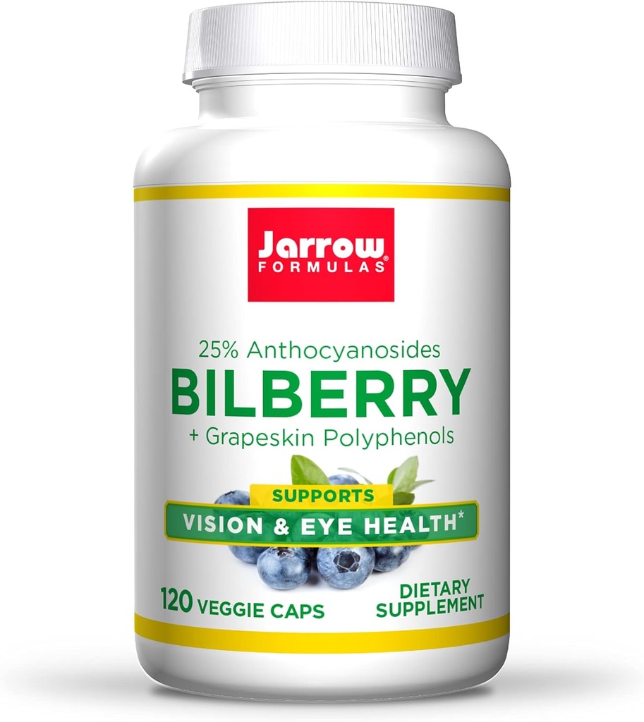 Jarrow Formulas Bilberry + Grapeskin Polyphenols 280 mg - 120 Veggie Caps - Soporta Vision & Eye Health - Hasta 120 Servings
