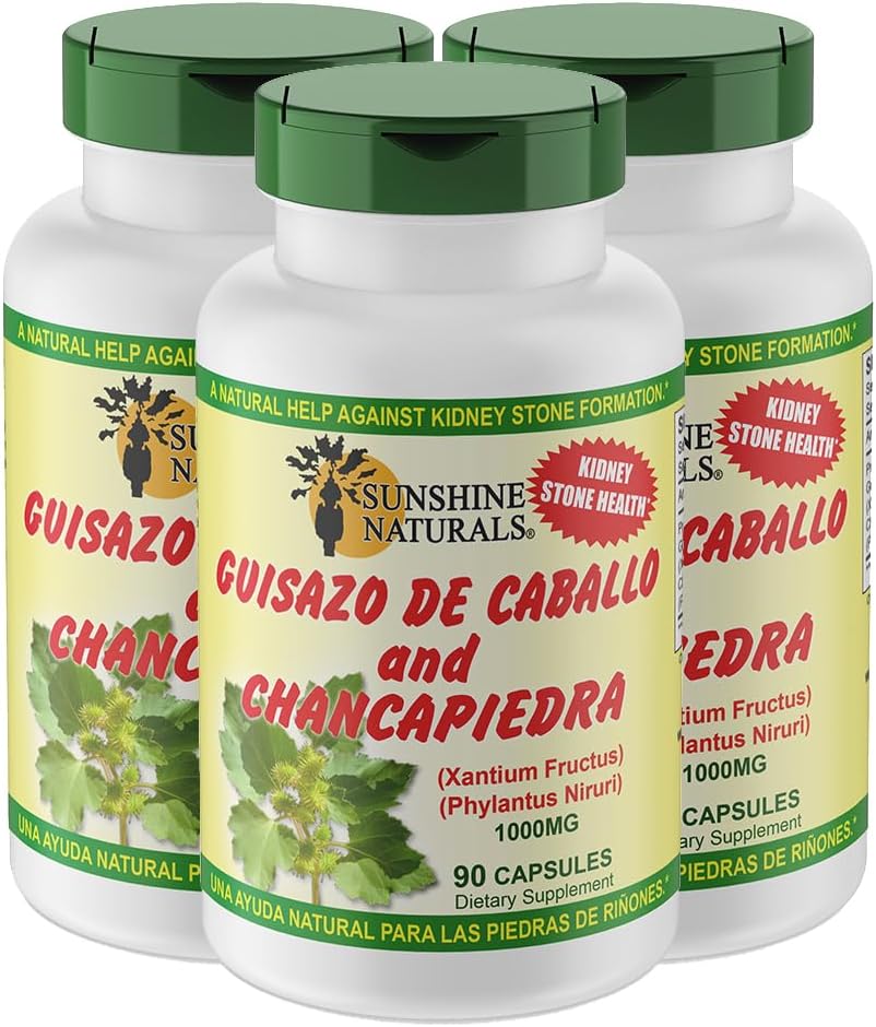 Sunshine Naturals Guisazo " Chancapiedra Herbal Blend, Natural Dietary Supplement for Wellness Support, 90 Capsules. Paquete de 3