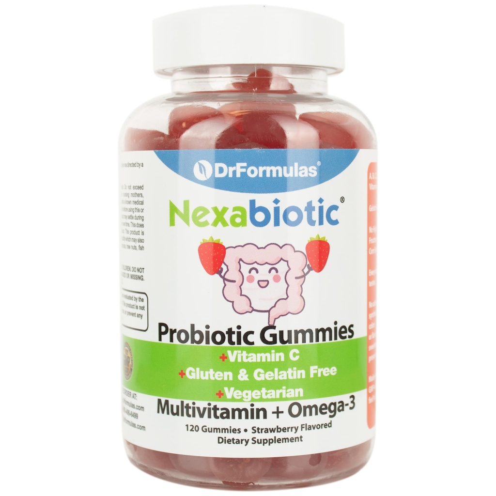 DrFormulas Multivitamin Gummies with Omega 3 and Probiotics for Kids and Adults with Vitamin C | Nexabiotic with Vitamin A, C, D3, E, B6, B12, and Zinc, Biotin, Folate | Halal Vegetarian, 120 Count