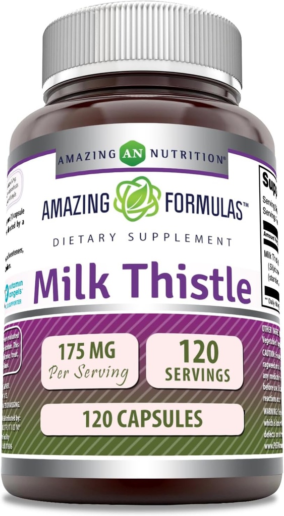 Amazing Formulas Milk Thistle Suplemento TEN 175 Mg per Serving TEN 120 Capsules ← No Gluten-Free TEN Made in USA