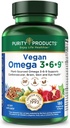 Purity Products Vegan Omega 3-6-9 Fórmula - “5 en 1” Complejo de ácidos grasos esenciales - Formulado científicamente Omega de base vegetal 3 6 9 ácidos grasos esenciales (EFA) - 3 Month Supply - 180 Softgels