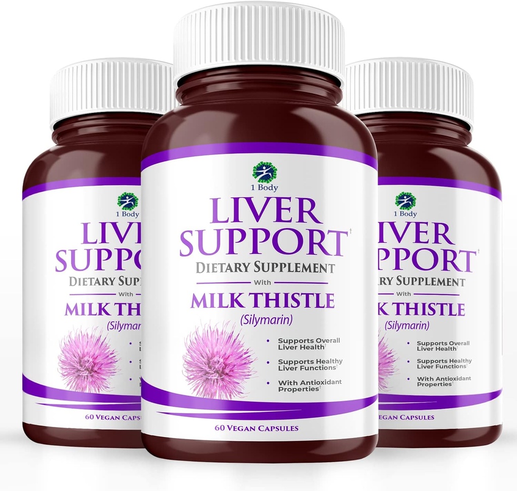 1 Body Liver Support Triple Pack - 180 Capsules - Milk Thistle y Dandelion Root
