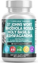 Nutracéuticos limpios St Johns Wort Rhodiola Rosea Holy Basil Ashwagandha - Mood Support for Women and Men with Vitamin C & Black Pepper Extract - 90 Caps