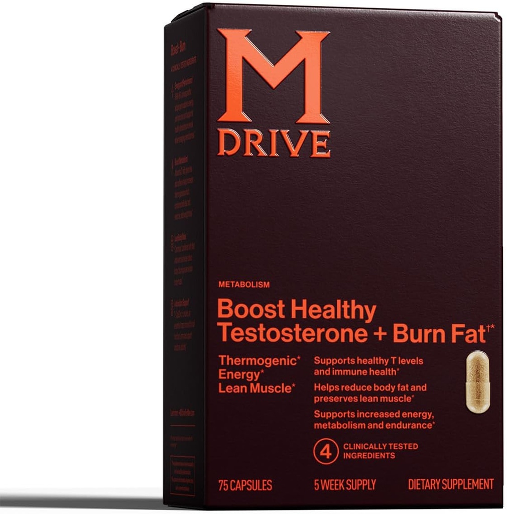 Mdrive Boost y Burn Testosterone Support Suplemento y Fat Burner con Zinc, KSM-66 Ashwagandha, Advantra Z, 75 cápsulas