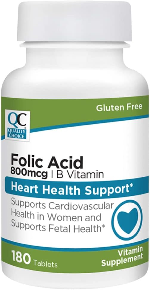 Quality Choice Heart & Fetal Health 180 Count Folic Acid 800 mcg + B Tablets