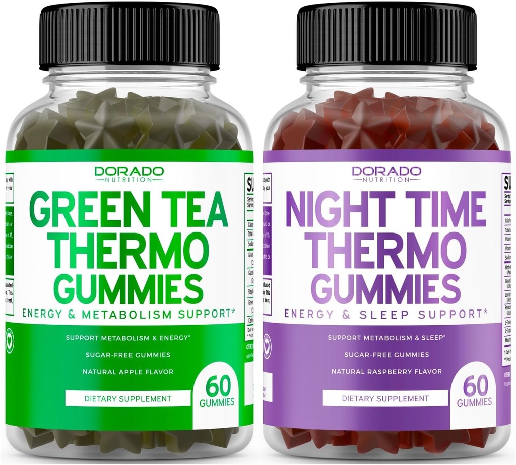 Green Tea Fat Burner Gummies (60 Count) - Appetite Suppressant Weight Loss Supplement and Night Time Fat Burner Gummies (60 Count) Weight Loss & Metabolism Supplement - Third Party Tested - USA Made