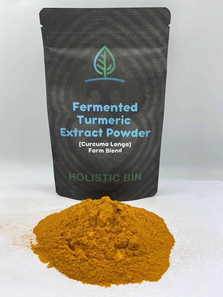 Holistic Bin Fermented Turmeric Powder (White Gold) Cucurma Longa Farm Blend Curcumin with Ginger - 56 Grams