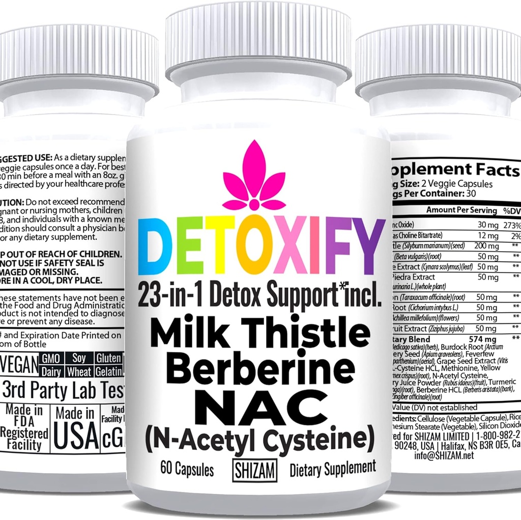 SHIZAM Milk Thistle NAC Suplemento N-Acetyl Cysteine for Glutathione Silencio Detox Cleanse Suplemento Silencio Liver Health Formula w Berberine Artichoke Extracto Dandelion Root Beetroot Glynac Powder