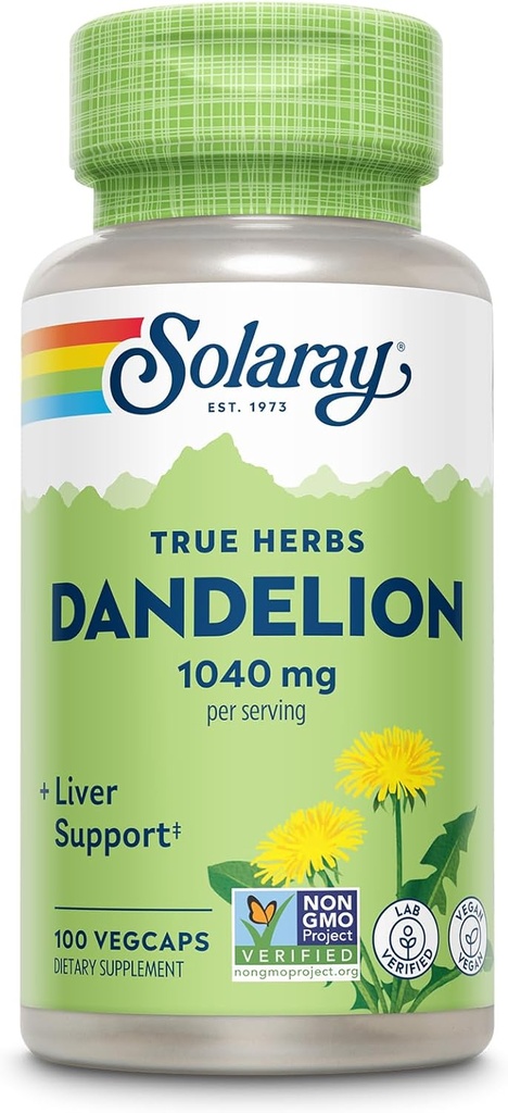 SOLARAY Dandelion Root Supplement - Healthy Kidney and Liver Support - 1,040 mg por Serving - Vegan, Lab Verified, 60-Day Guarantee - 50 Servings, 100 VegCaps
