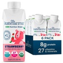 KATE FARMS Organic Kids Nutrition Shake, Strawberry, 8g protein, 27 Vitaminas y Minerales, Meal Replacement, Protein Shake, Non-GMO, 8.45 oz (6 Pack)